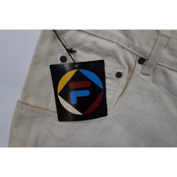Deadstock Vintage 90s Fila Mens 38x34 Spell Out Baggy Skateboard Jeans Cream - Picture 9 of 16